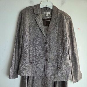 JM Collection Women Grey/Taupe 100% Linen 3 Button Single Breasted Blazer sz12